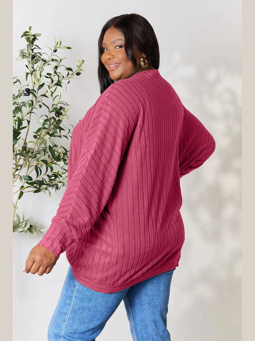 Women Basic Bae Full Size Ribbed Cocoon Cardigan nicholesgifts