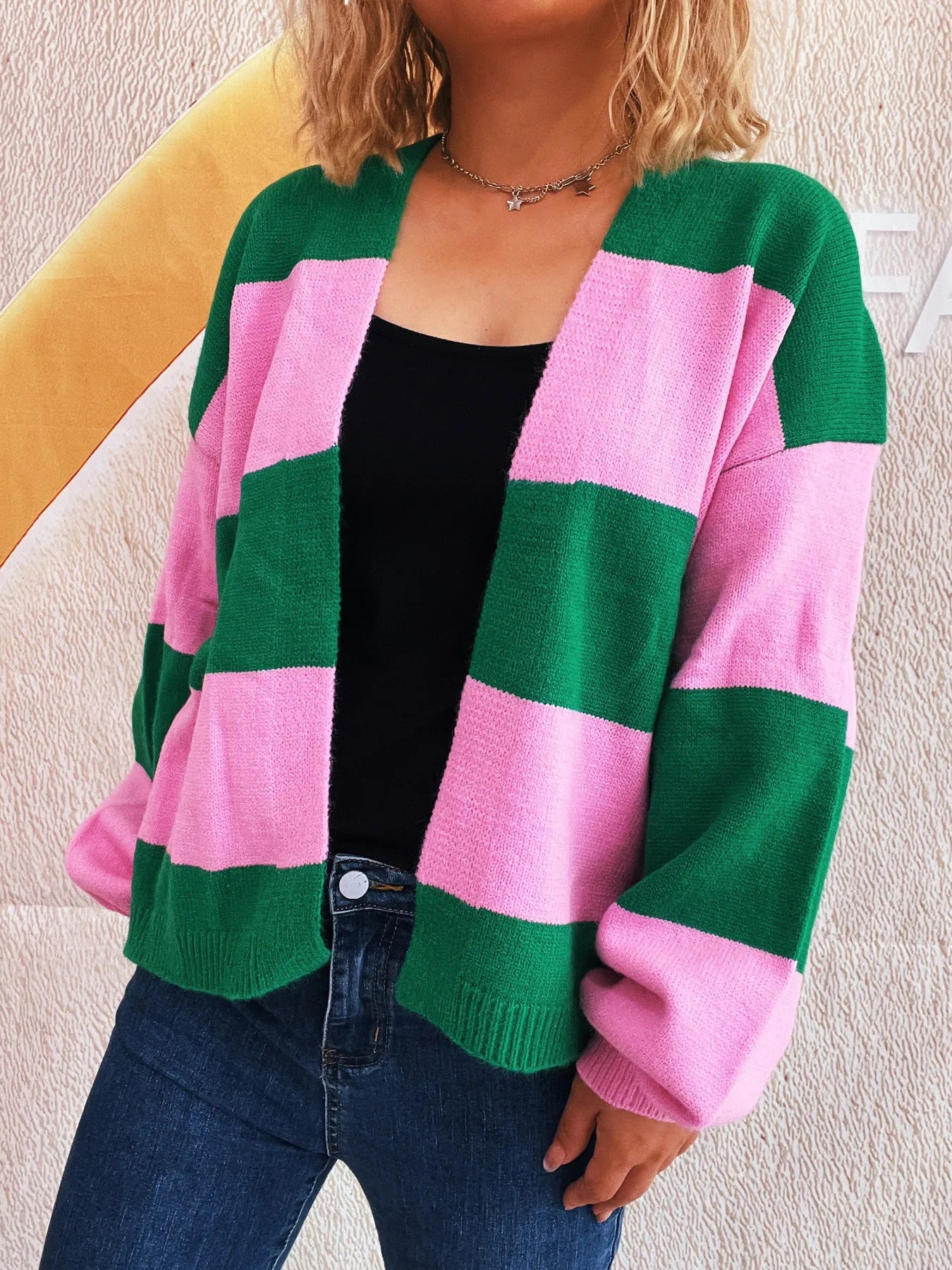 Color Block Open Front Cardigan