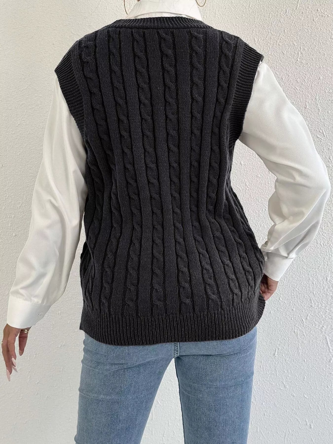 Cable-Knit Button-Up Sweater Vest nicholesgifts