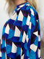 Women Double Take Full Size Geometric Notched Half Sleeve Blouse nicholesgifts