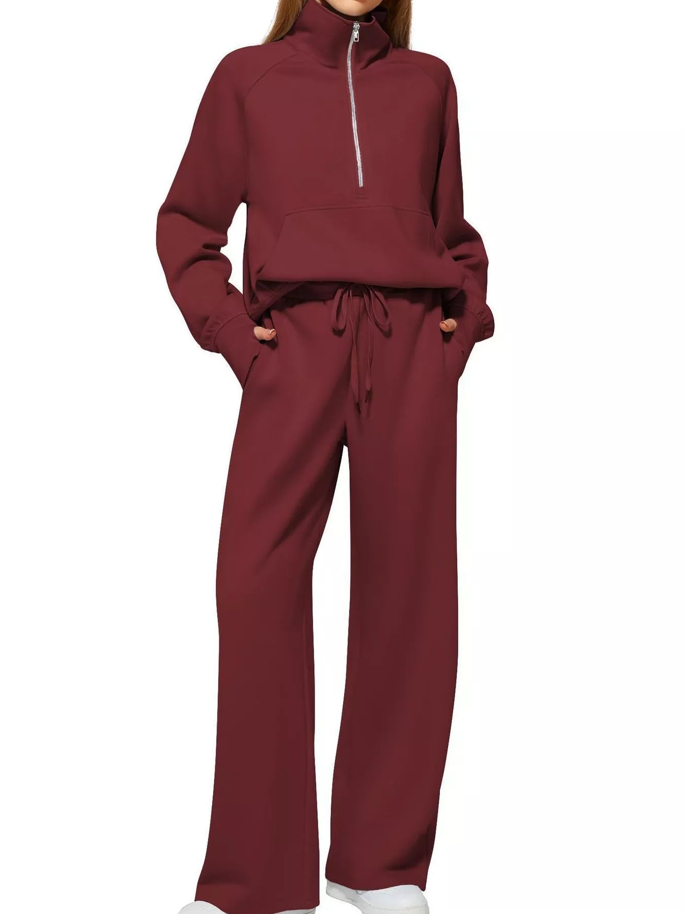 Full Size Half-Zip Sweatshirt and Wide-Leg Pants Set Plus Size Trendsi