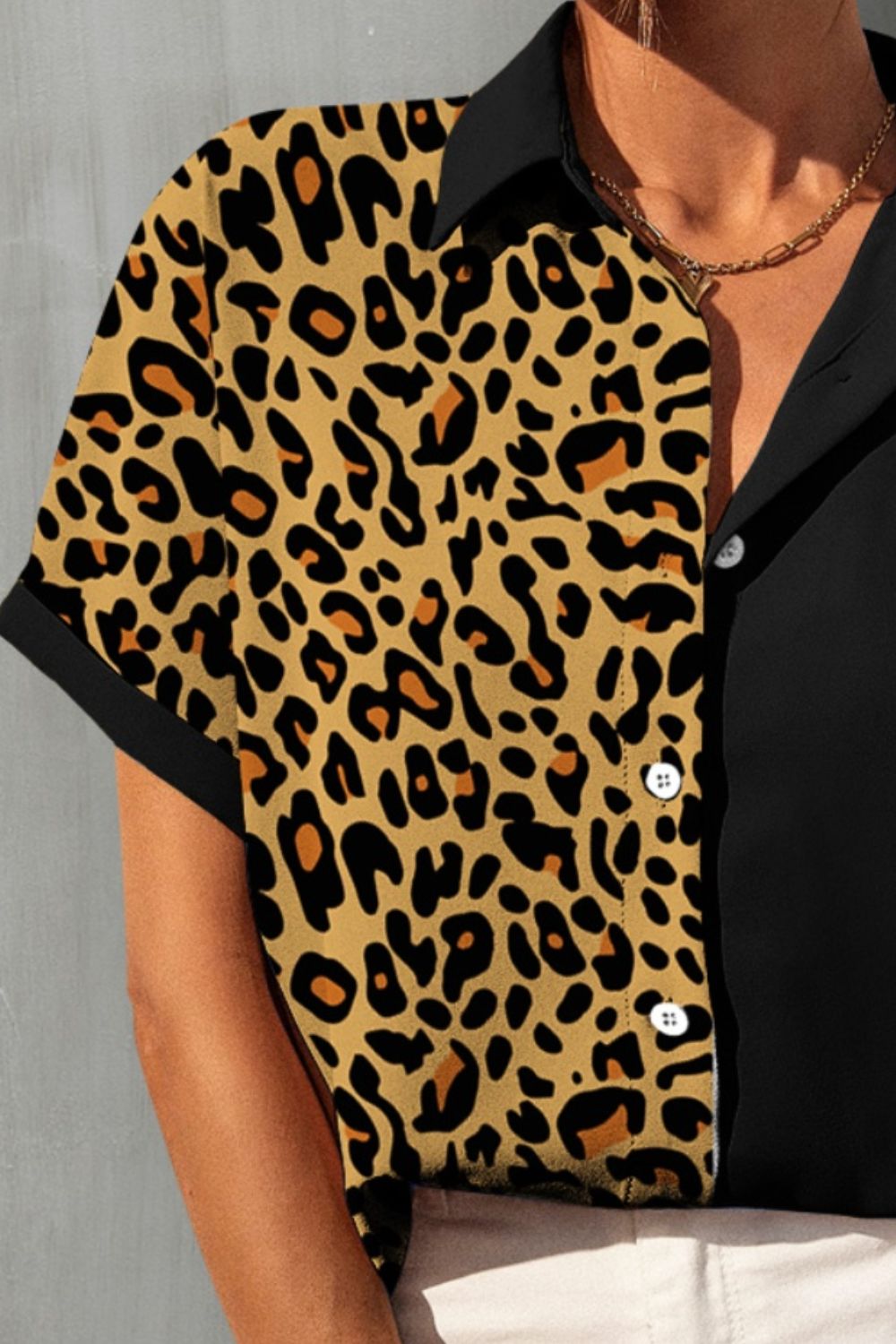 Leopard Button Up Short Sleeve Shirt nicholesgifts