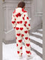 Fuzzy Heart Zip Up Hooded Lounge Jumpsuit nicholesgifts