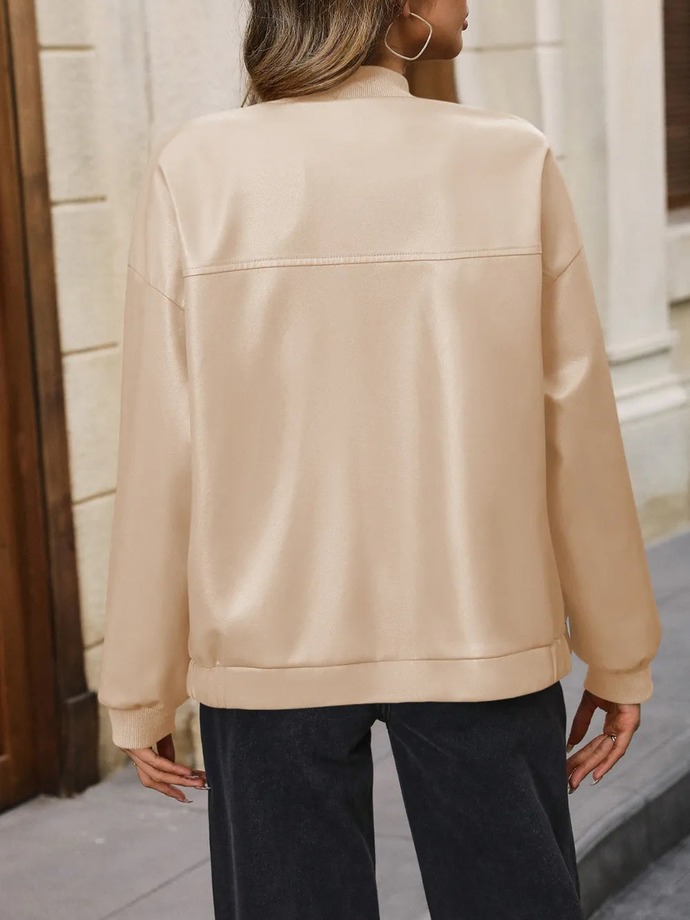 Ivy Lane Zip Up Baseball Collar Dropped Shoulder Jacket nicholesgifts
