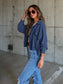 Ribbed Collared Neck Button Up Jacket nicholesgifts