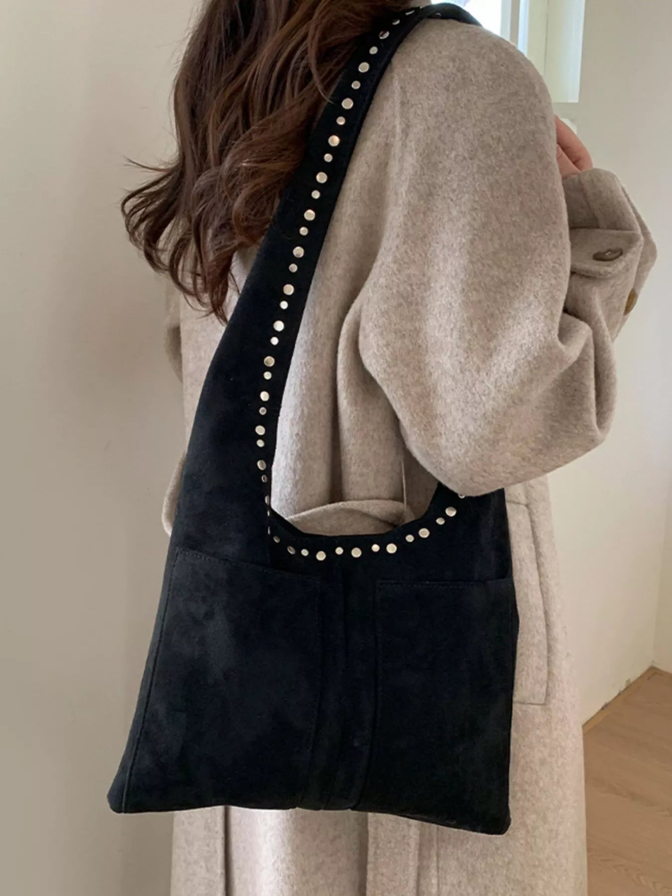 Studded Suede Shoulder Bag nicholesgifts
