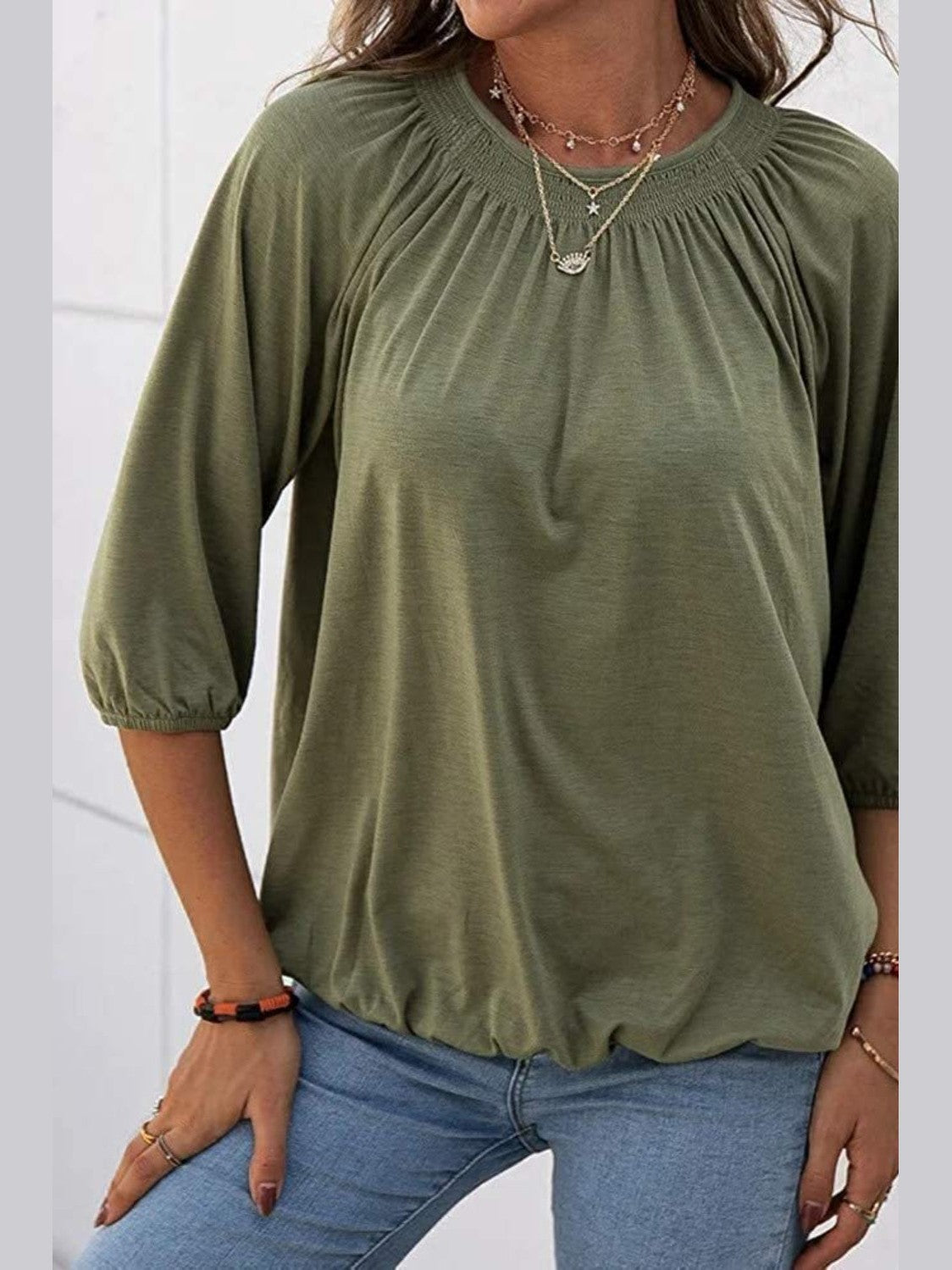 Gathered Detail Round Neck T-Shirt