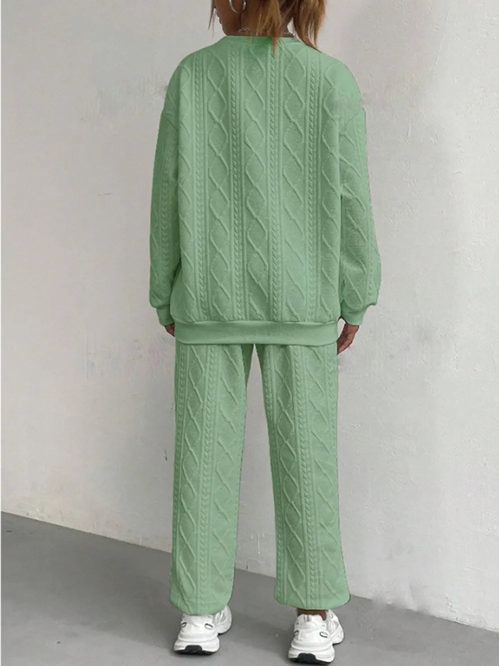 Texture Round Neck Top and Pants Set nicholesgifts