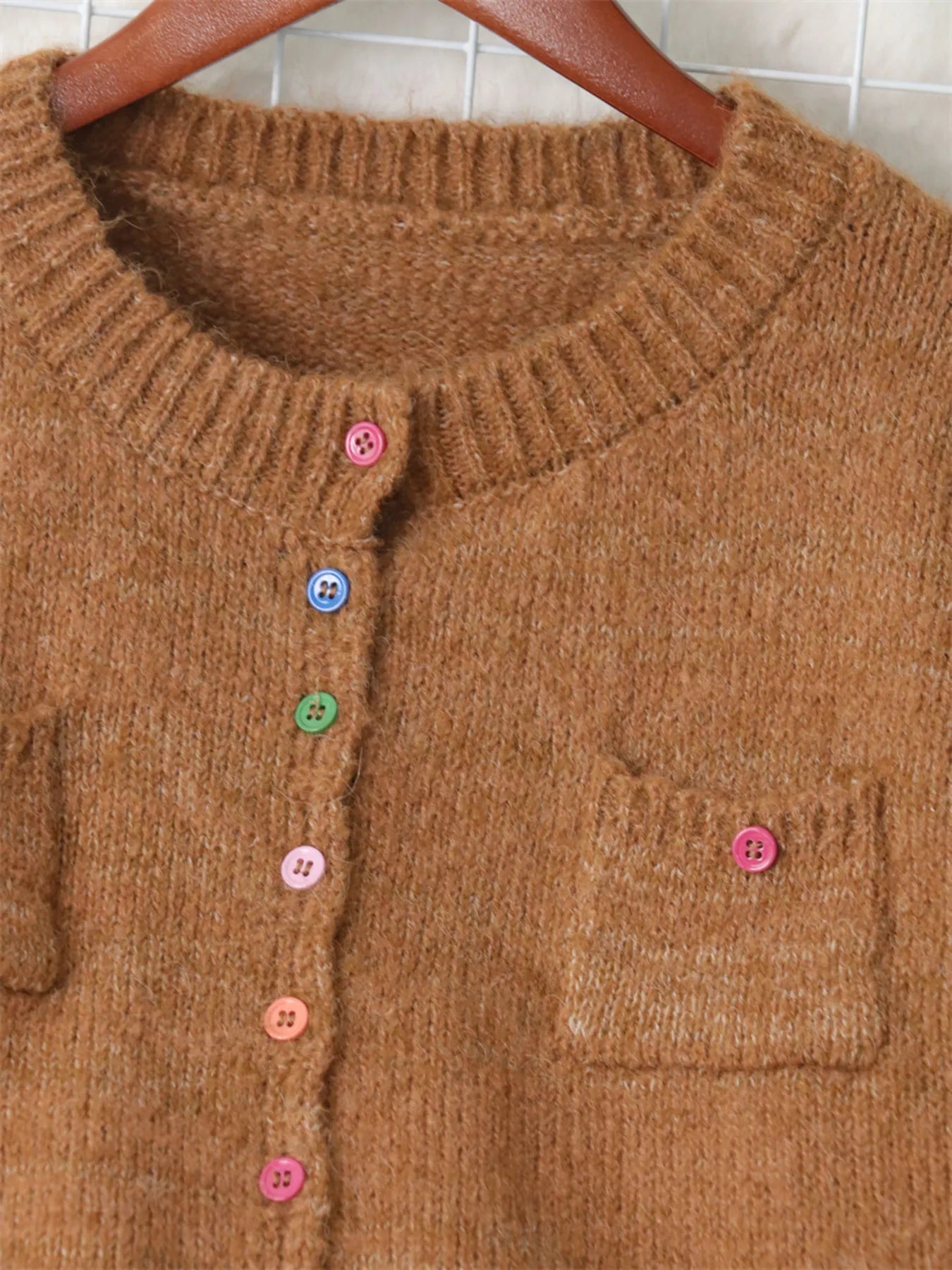 Button-Up Ribbed Hem Cardigan with Chest Pocket