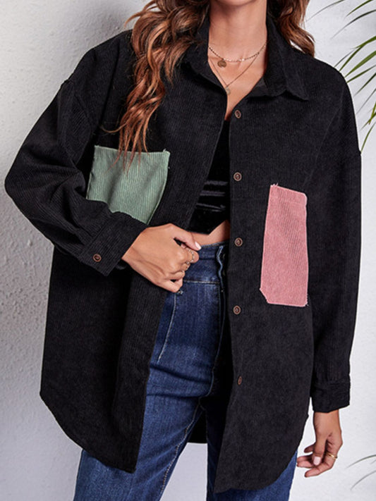 Patch Pocket Dropped Shoulder Shirt Jacket nicholesgifts