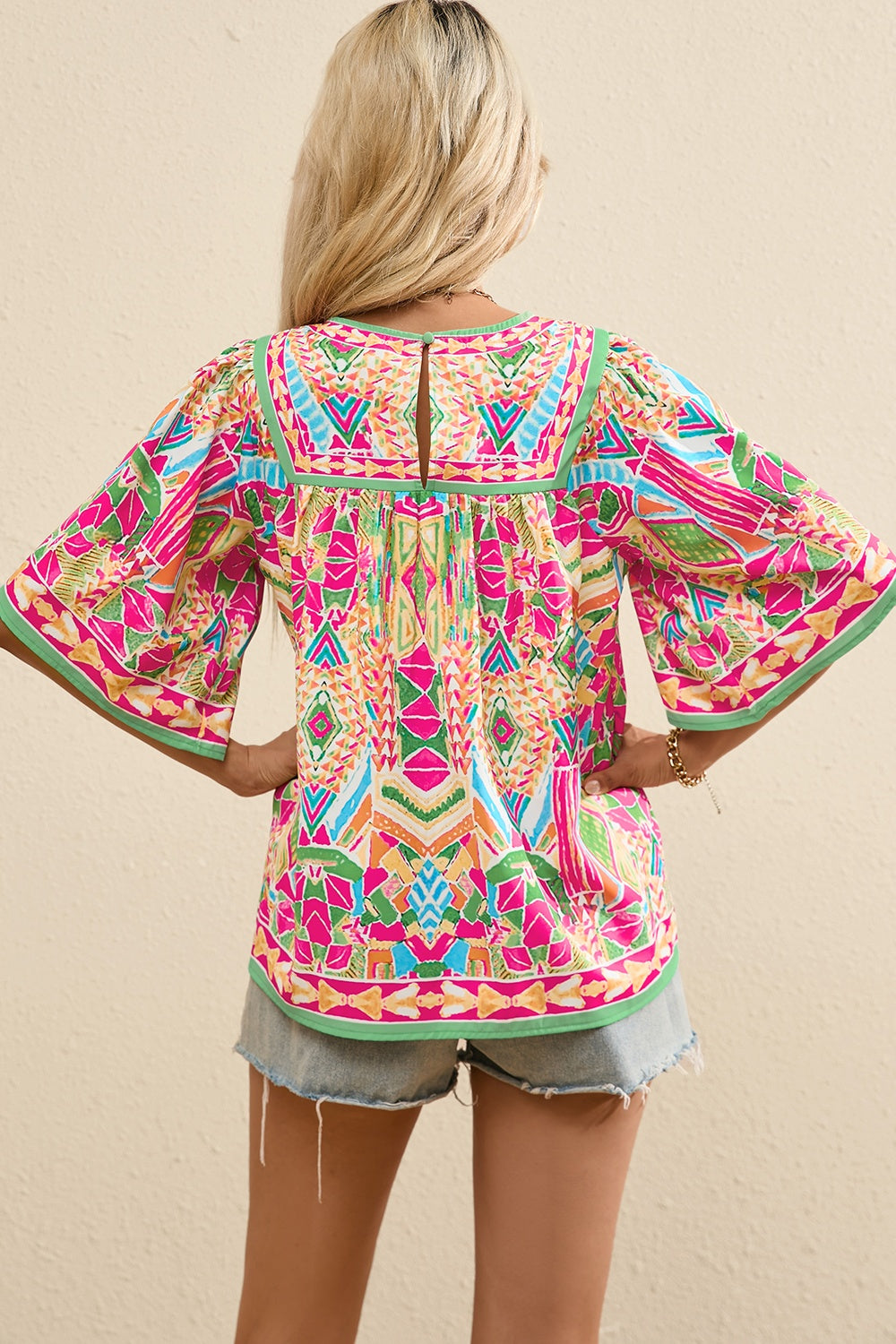 Printed Round Neck Half Sleeve Blouse nicholesgifts