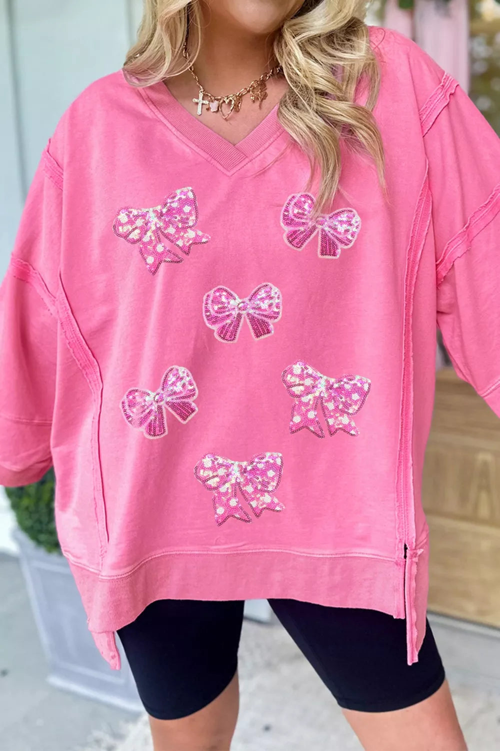 Bow V-Neck Sweatshirt nicholesgifts