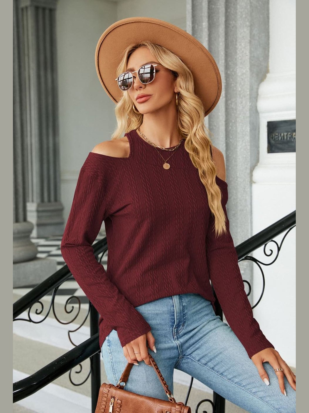 Dropped Shoulder Long Sleeve Blouse nicholesgifts