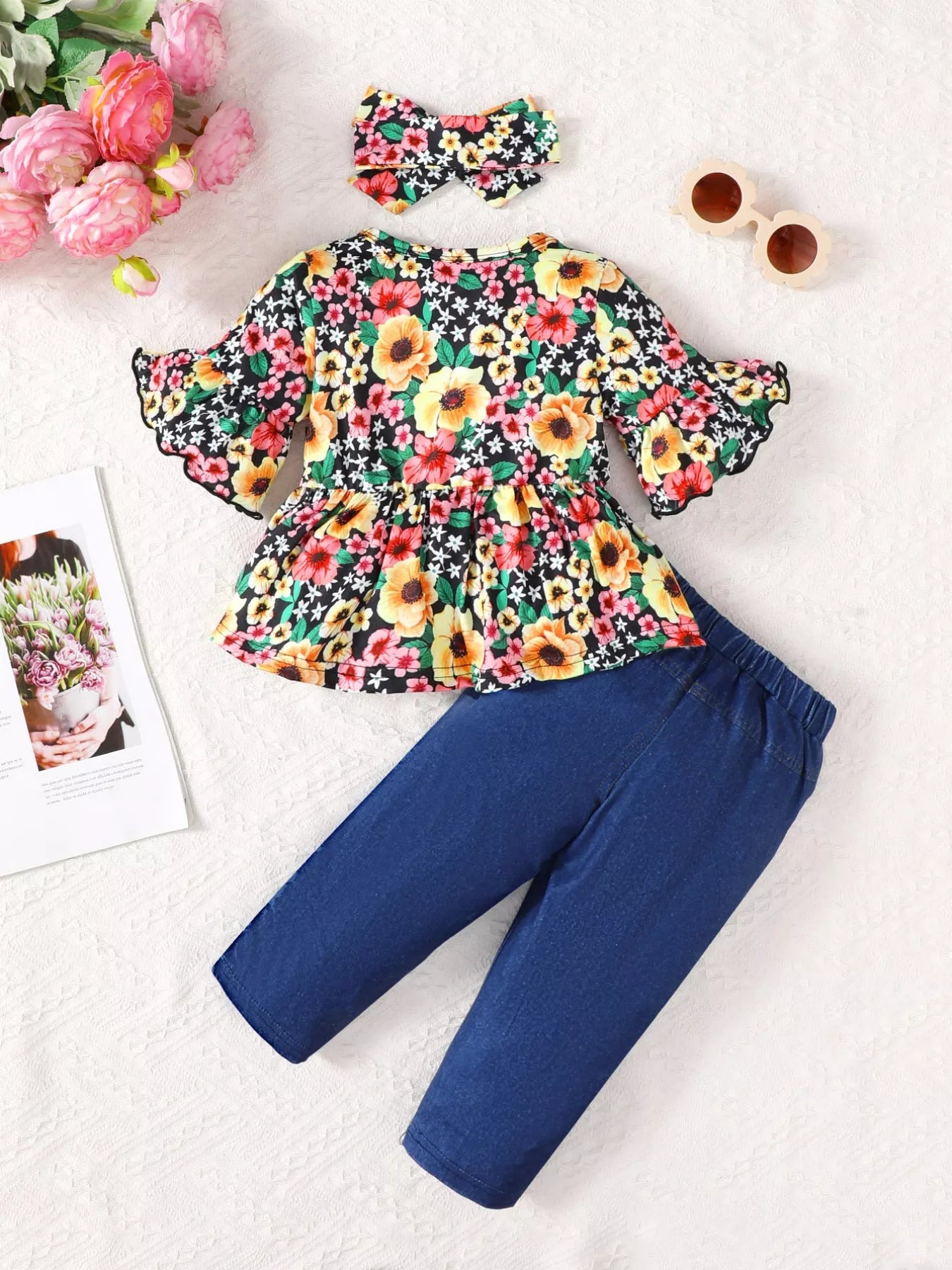 Children's Floral Bell Sleeve Top and Pants Set NicholesGifts
