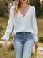 Lace Trim V-Neck Blouse with Flounce Sleeves nicholesgifts