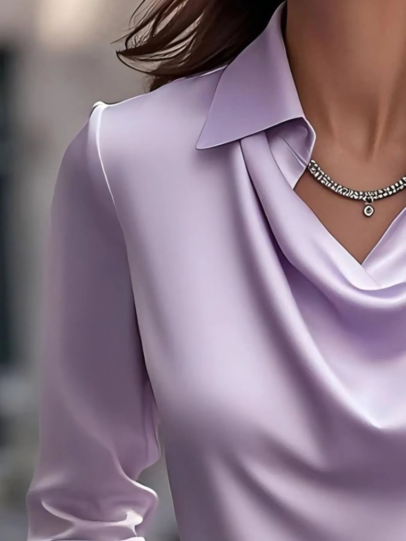 Satin Collar Long Sleeve Blouse NicholesGifts