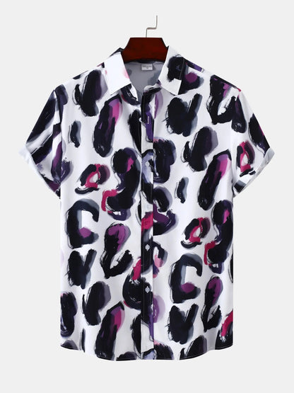 Men's Plus Size Printed Short Sleeve Button-Up Shirt nicholesgifts