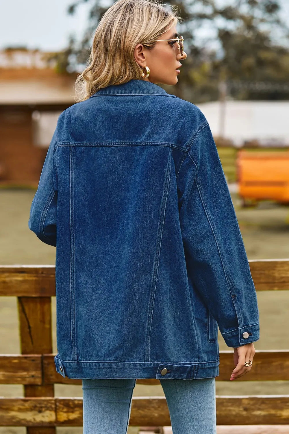 Buttoned Collared Neck Denim Jacket with Pockets Trendsi