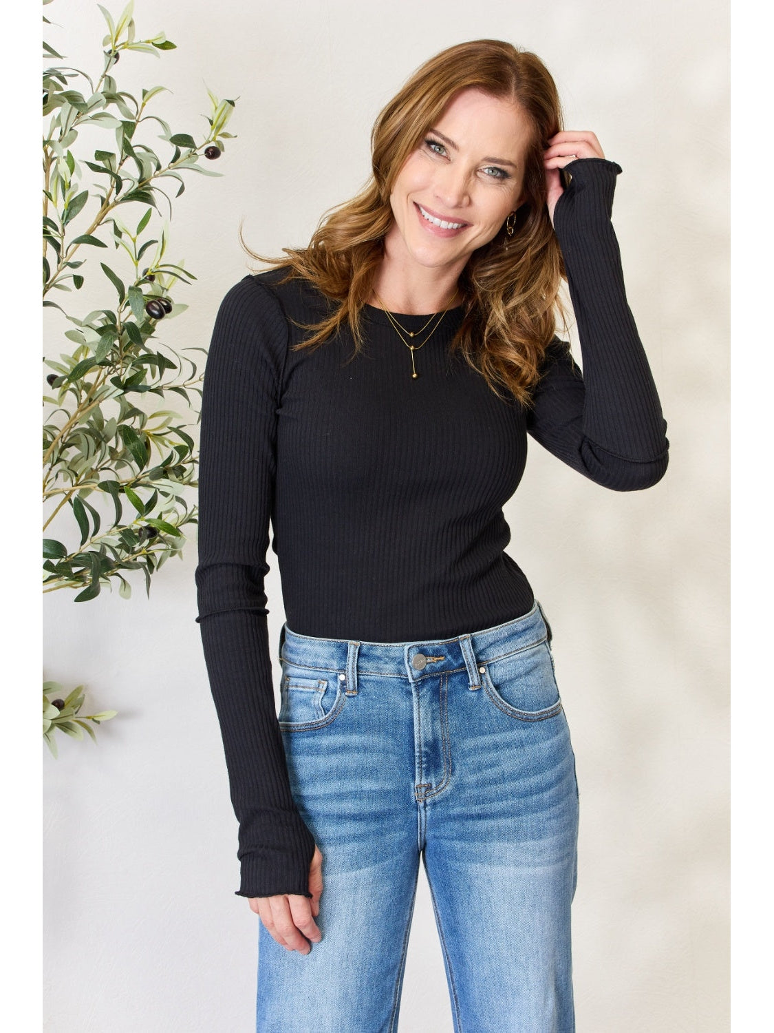 Culture Code Full Size Ribbed Round Neck Long Sleeve Top nicholesgifts