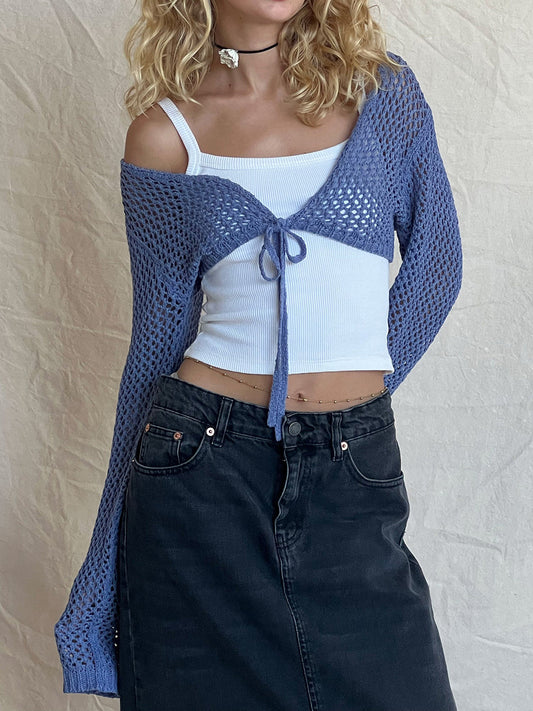NicholesGifts Women Openwork Tied Dropped Shoulder Cardigan NicholesGifts