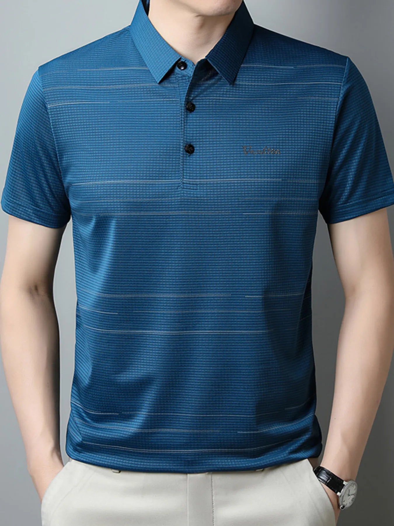 Men's Plus Size Classic Striped Quick-Dry Polo Shirt NicholesGifts