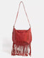 Fame Rivet Trim Suede Fringe Shoulder Bag nicholesgifts