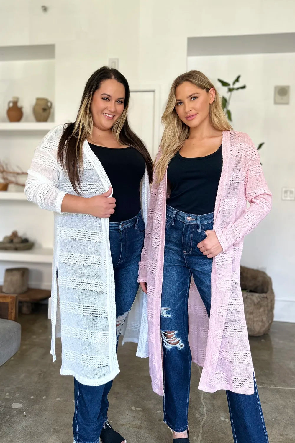 Double Take Full Size Open Front Longline Cardigan NicholesGifts