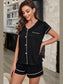 Contrast Piping Button-Up Top and Shorts Pajama Set nicholesgifts