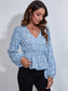 Ruched Printed V-Neck Long Sleeve Blouse nicholesgifts