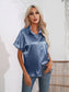 Button Down Collared Neck Short Sleeve Satin Shirt nicholesgifts