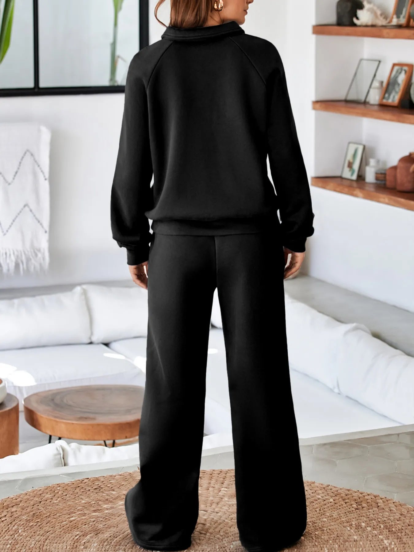 Collared Sweatshirt and High Waist Pants Active Set nicholesgifts