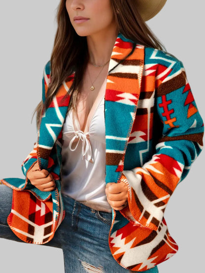 Women Collared Neck Long Sleeve Jacket nicholesgifts
