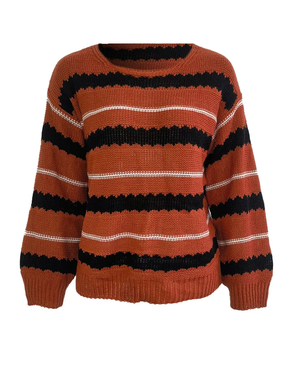 Striped Round Neck Long Sleeve Sweater Trendsi