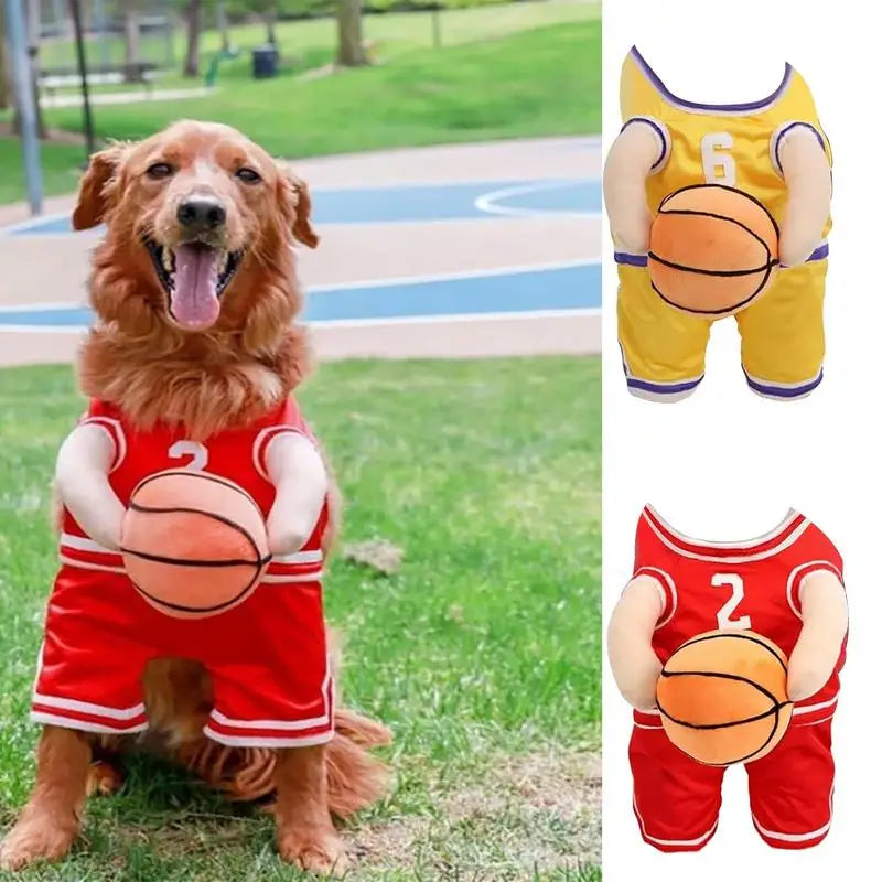Adorable Basketball Player Dog Costume with Ball - Perfect for Halloween and Cosplay!
