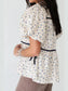 Contrast Trim Floral Puff Short Sleeve Shirt nicholesgifts