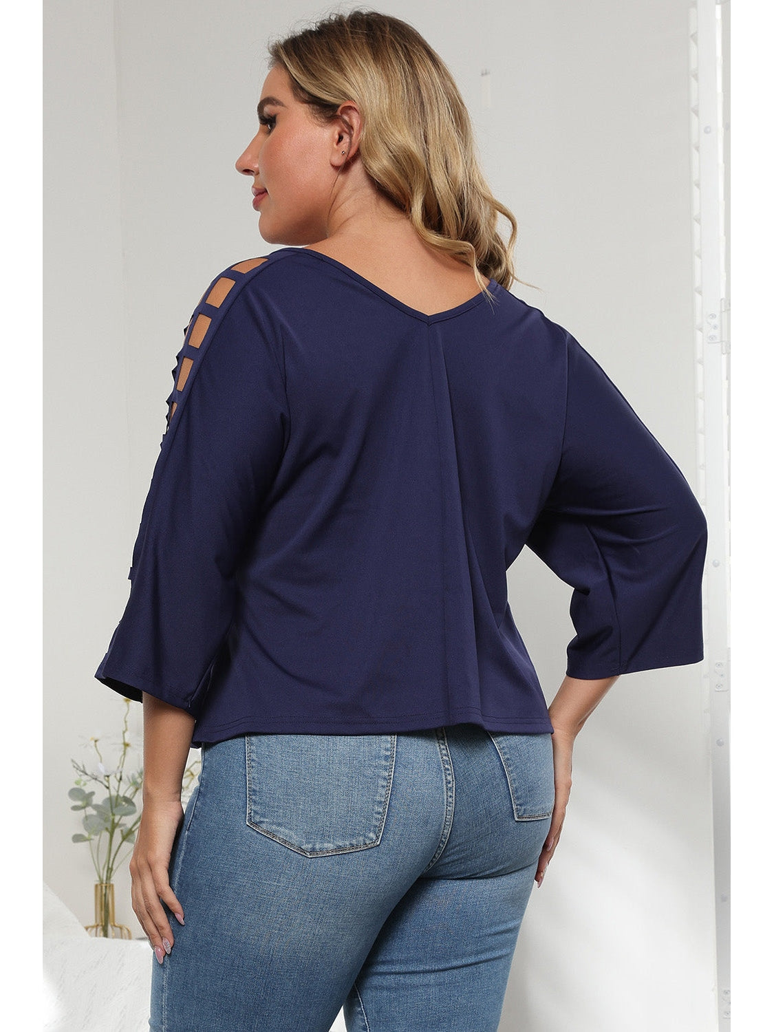 3/4 Sleeve Cutout Detail Top nicholesgifts