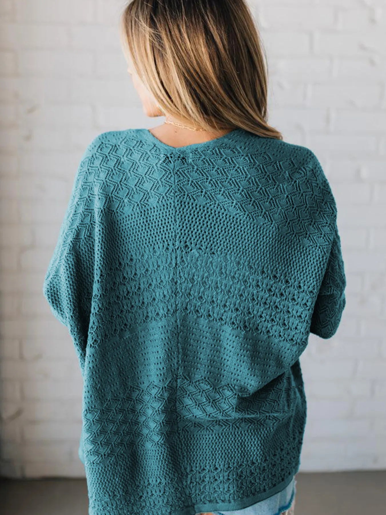 Open Front Knitted Cardigan with Eyelet Details