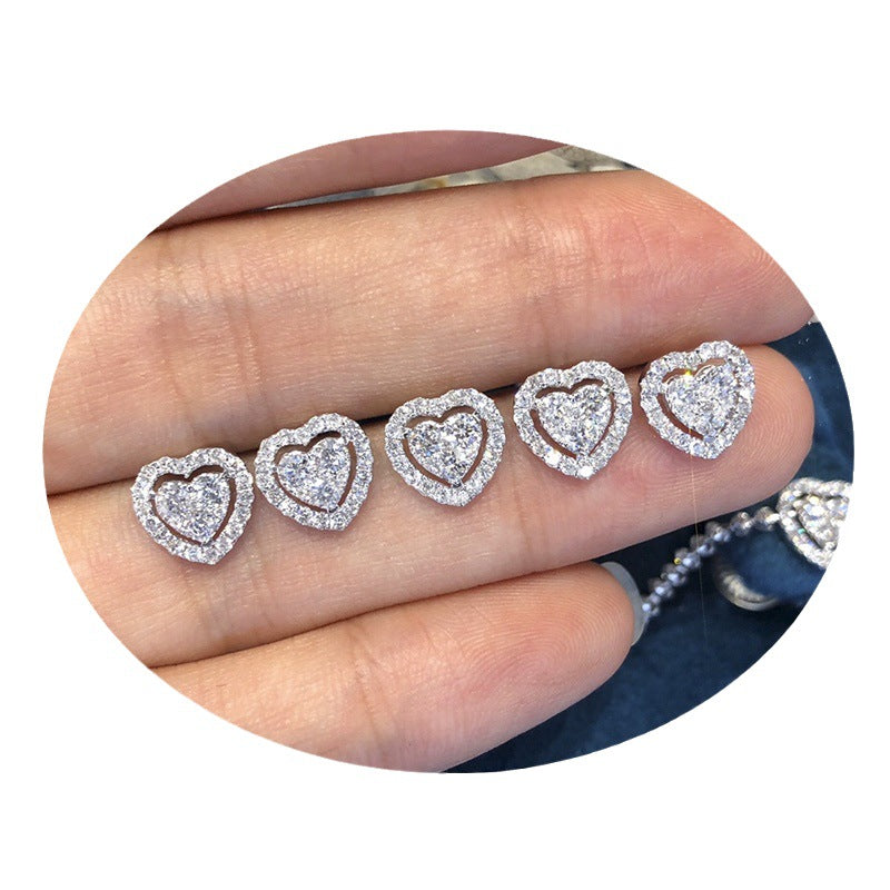 Rhinestone Love Stud Earrings For Women Temperament Fashion Heart-shape Earrings nicholesgifts