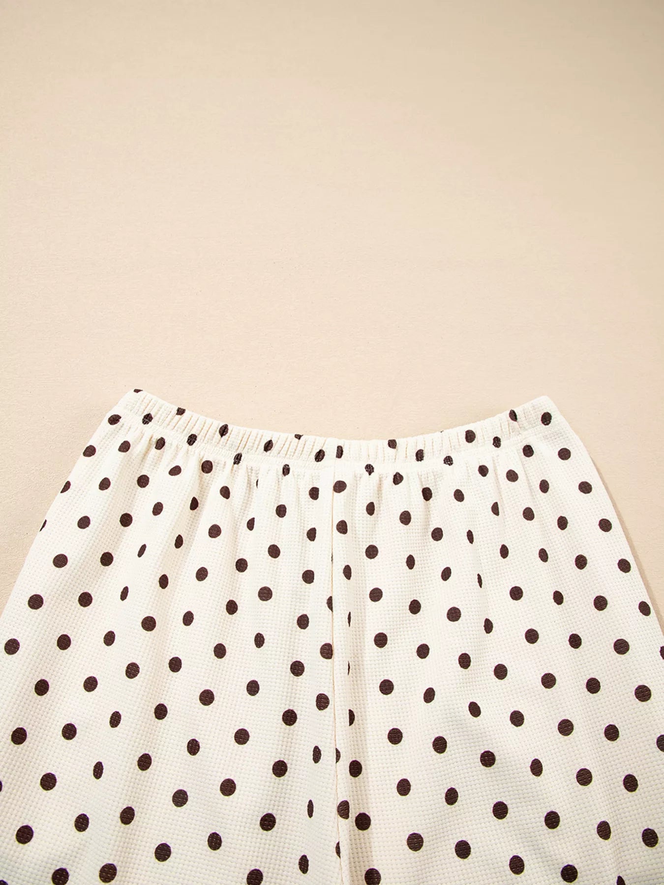 Polka Dot Notched Long Sleeve Top and Drawstring Joggers Lounge Set Trendsi