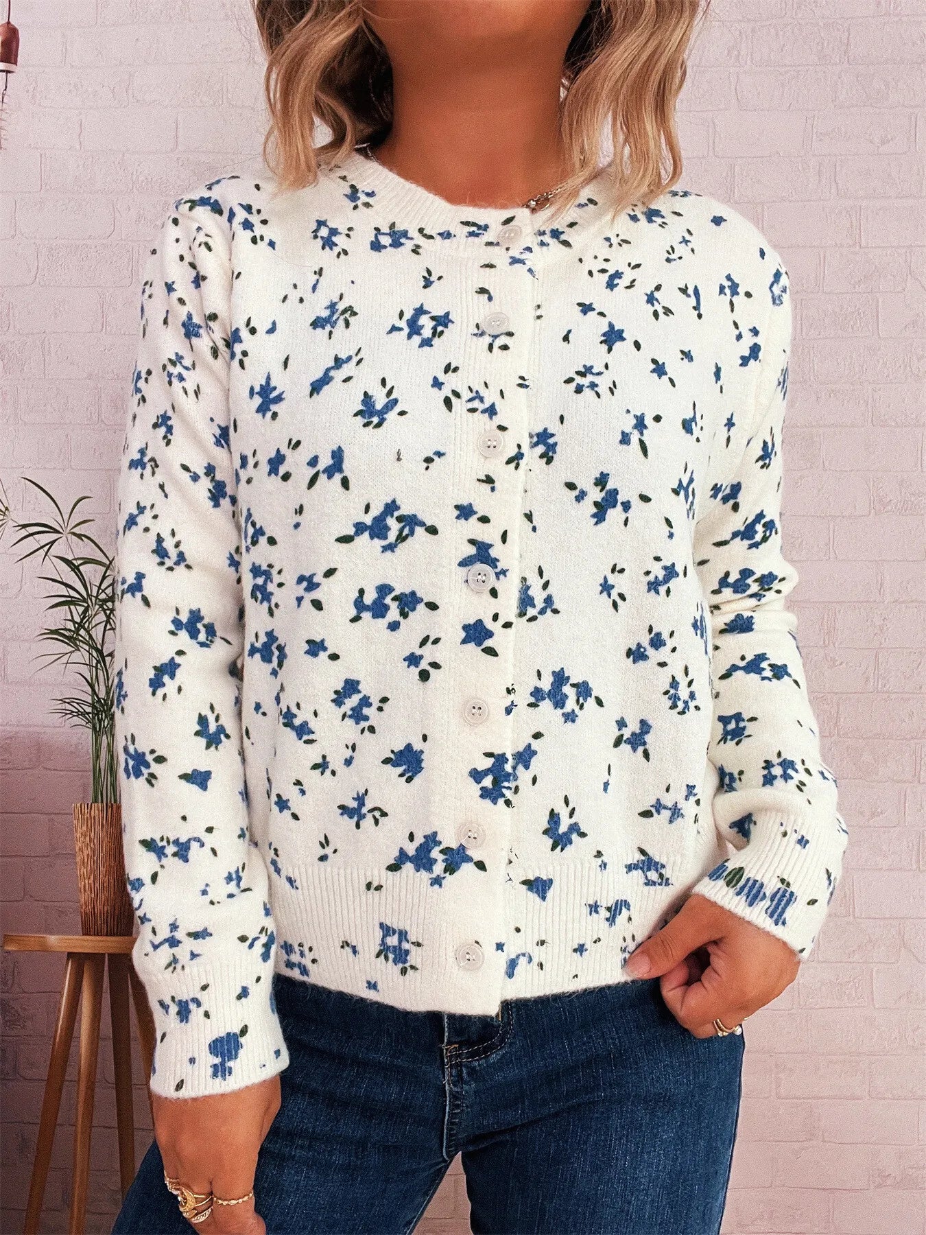 Floral Button-Up Long Sleeve Cardigan