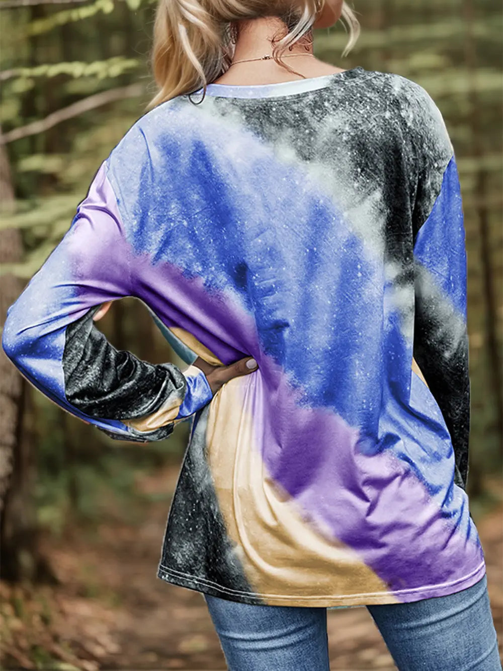Shiny Printed Round Neck Long Sleeve T-Shirt NicholesGifts