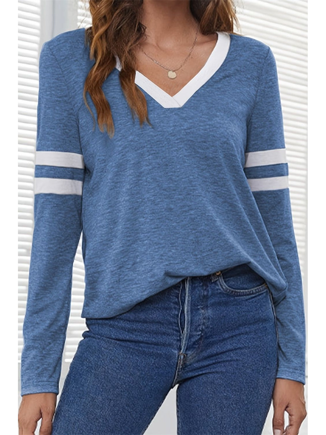 Women Heathered V-Neck Long Sleeve T-Shirt nicholesgifts