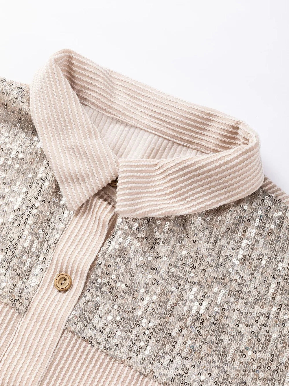Sequin Button Up Dropped Shoulder Jacket nicholesgifts