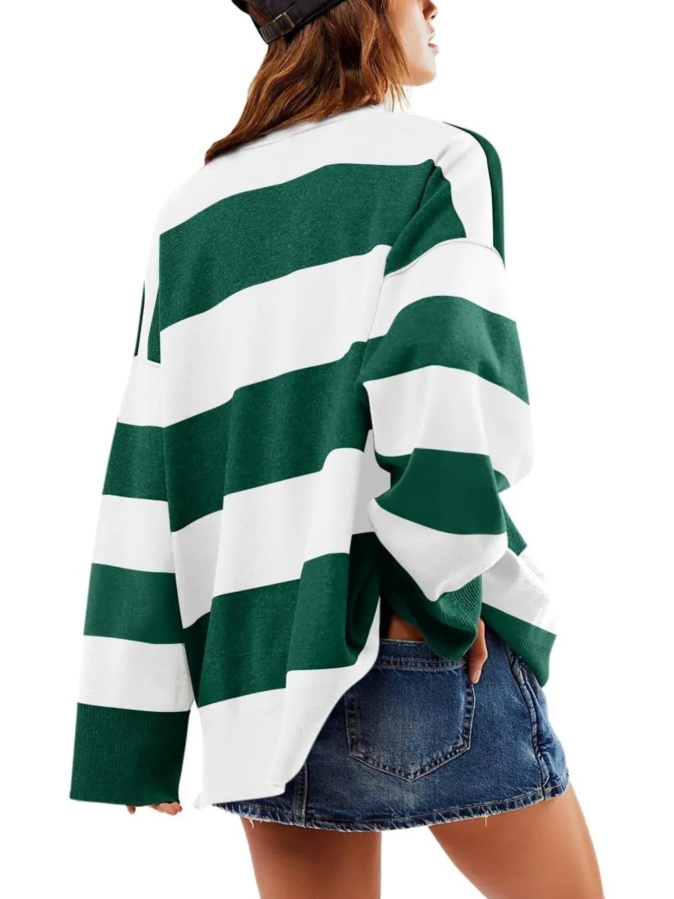 Striped Half-Zip Oversized Sweatshirt NicholesGifts