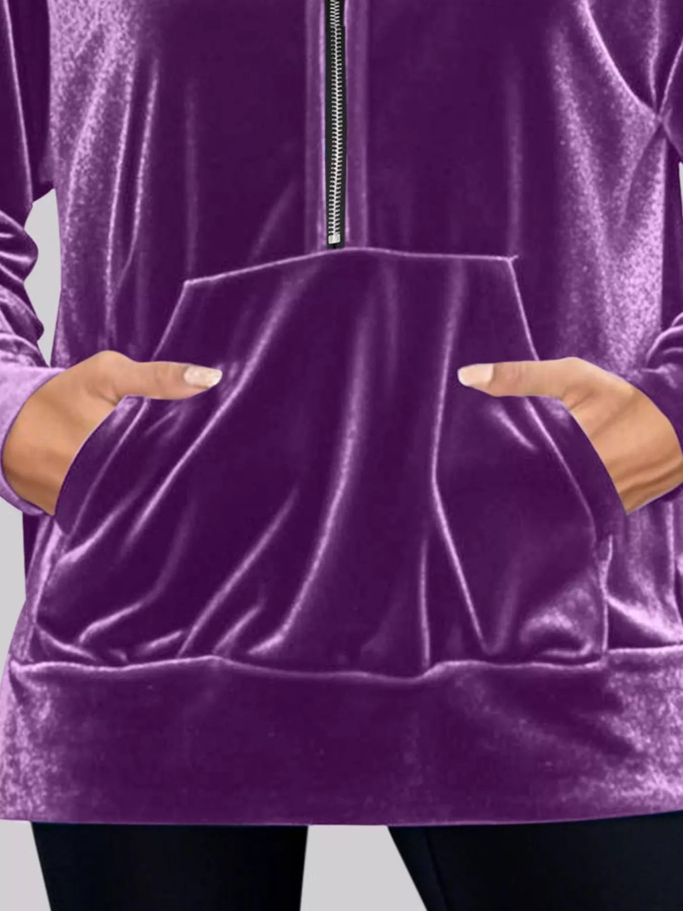 Full Size Half Zip Kangaroo Pocket Hoodie Plus Size Trendsi