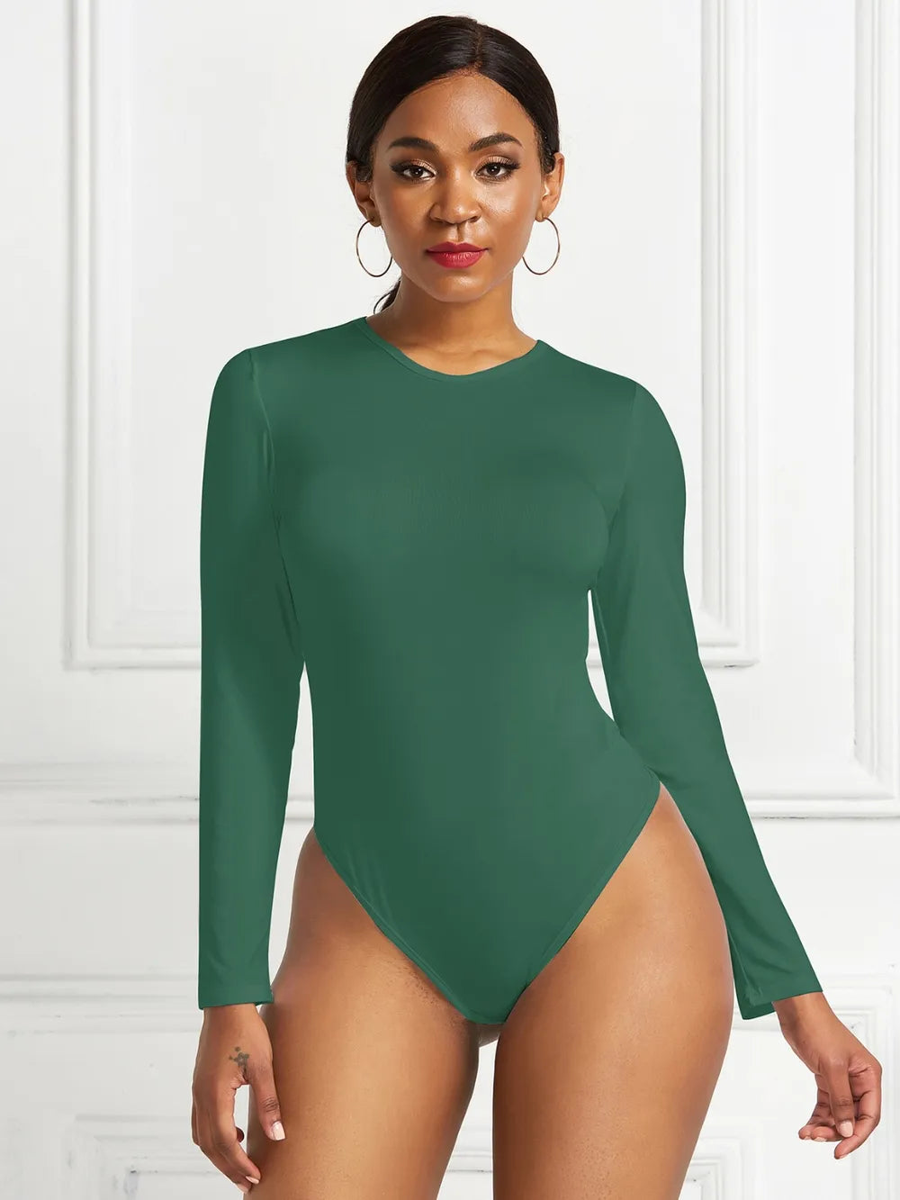 Round Neck Long Sleeve Bodysuit nicholesgifts