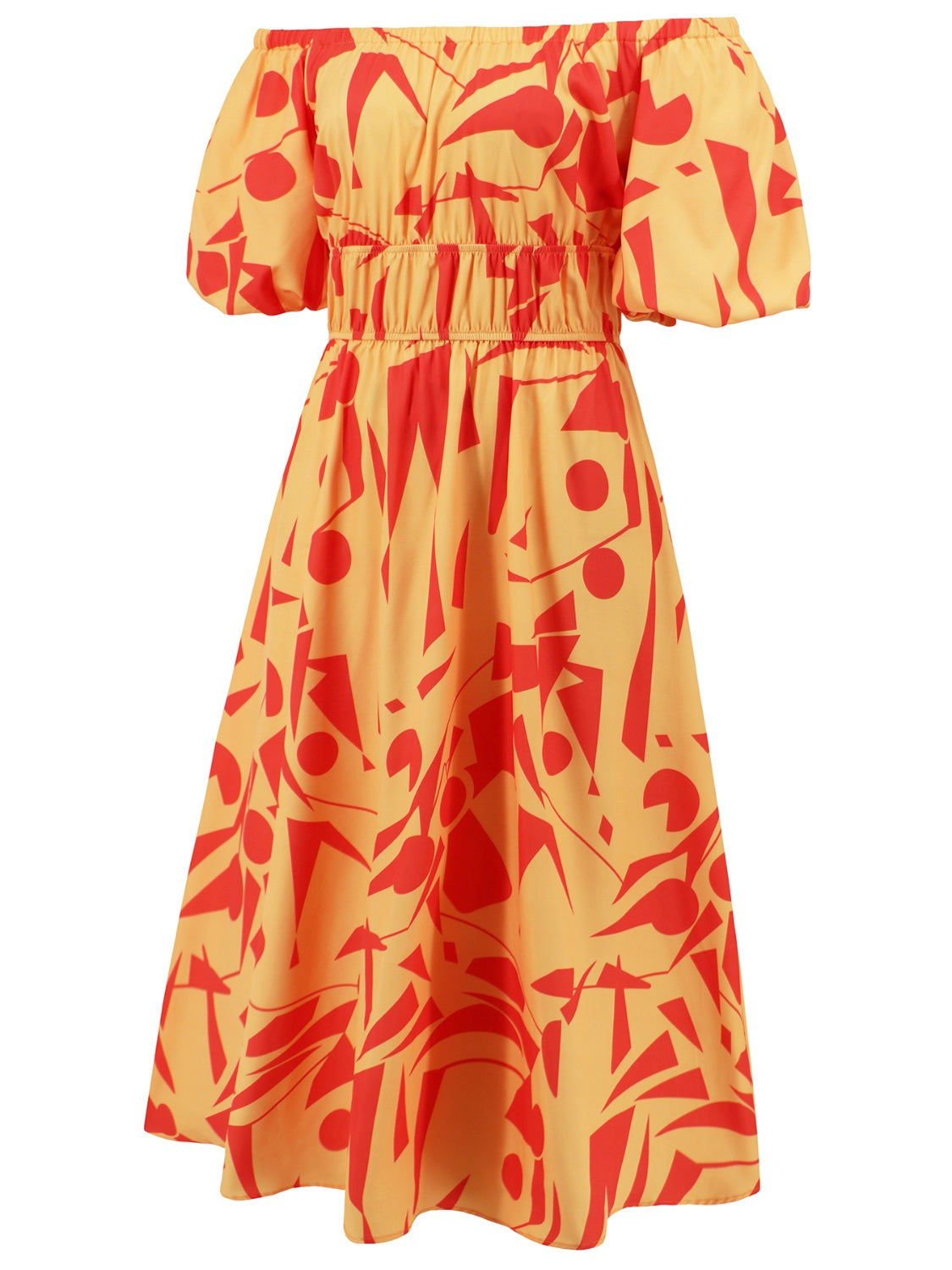 Printed Off-Shoulder Balloon Sleeve Dress nicholesgifts