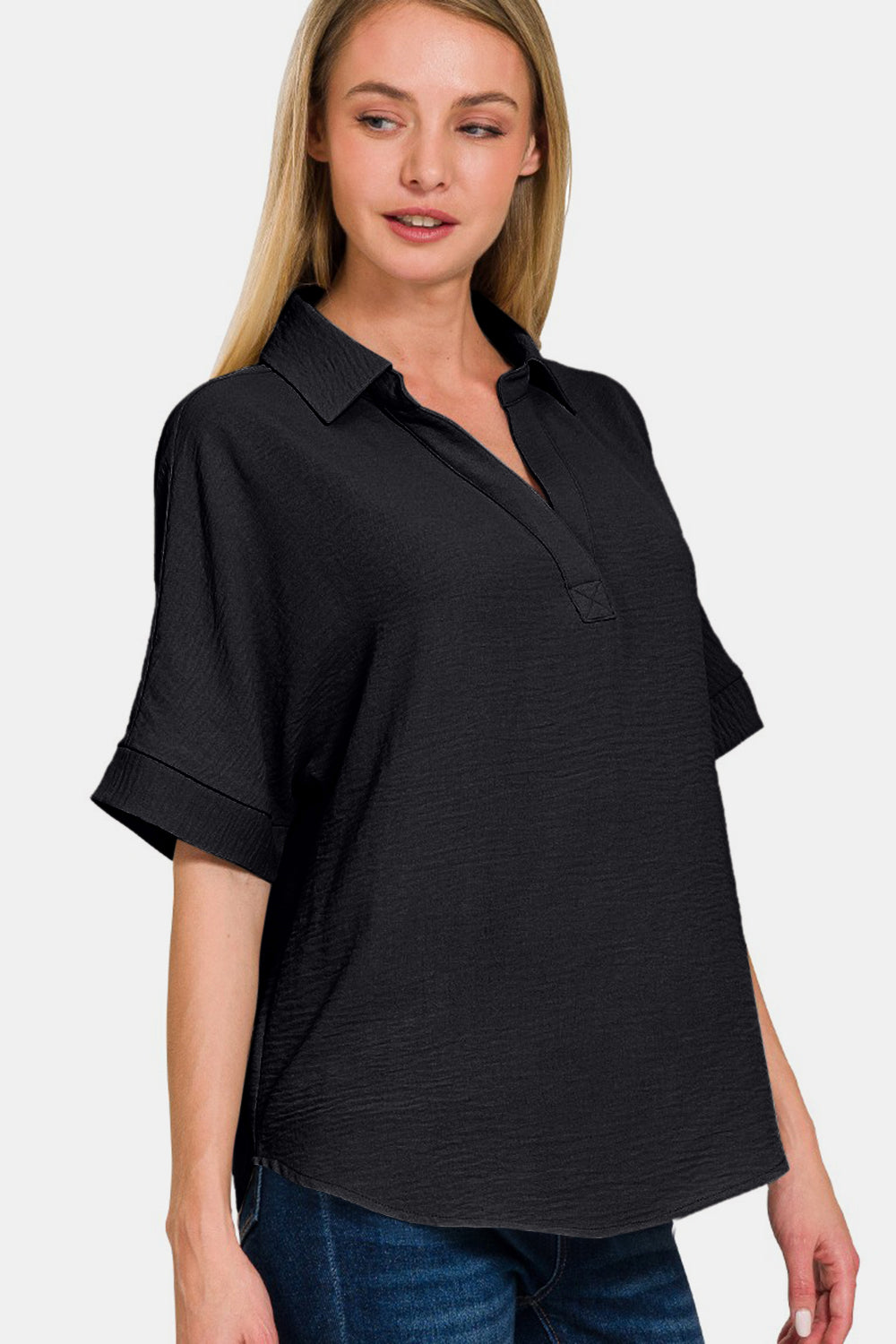 Zenana Full Size Texture Collared Neck Short Sleeve Top nicholesgifts