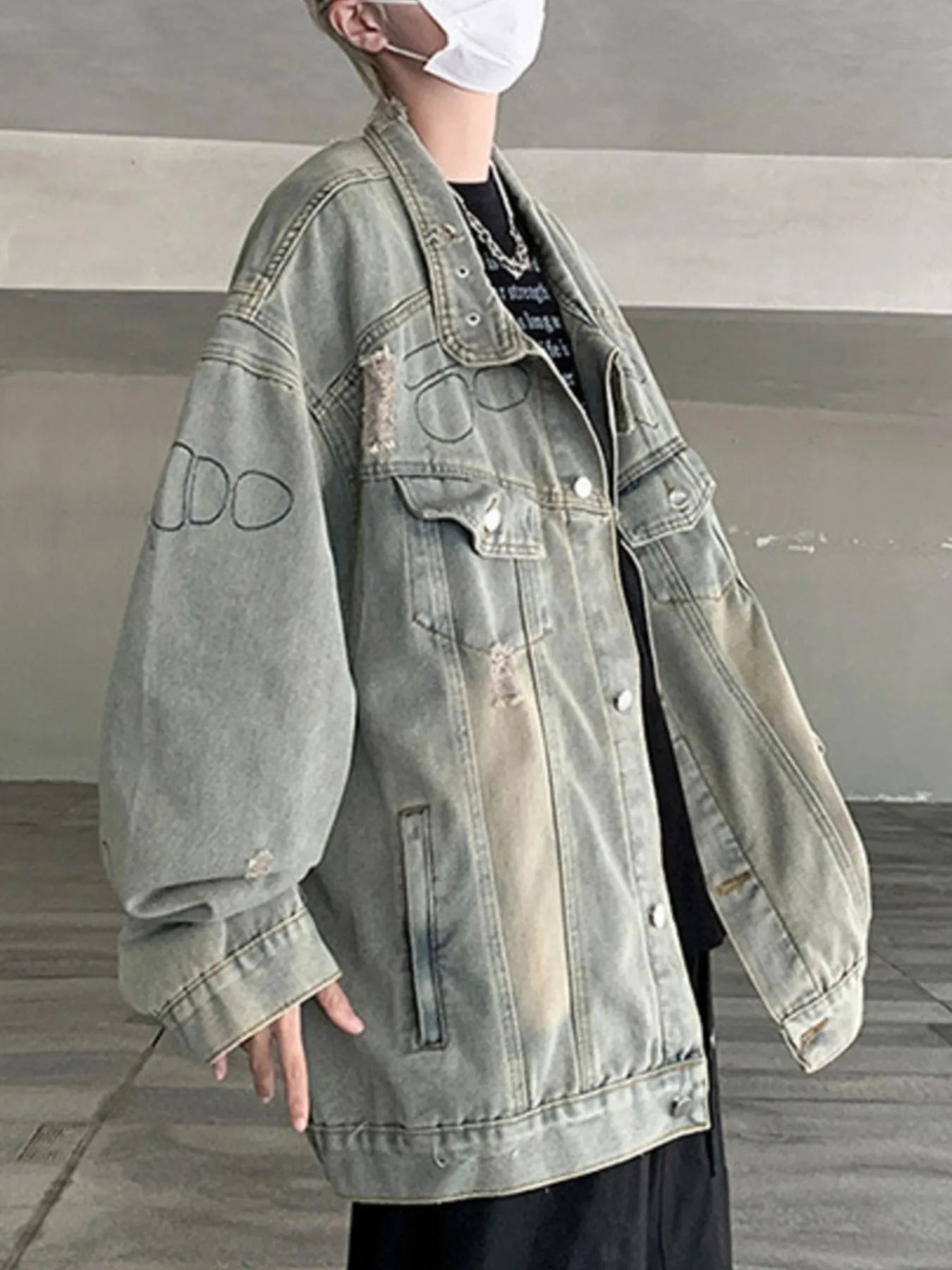 Men's Plus Size Distressed Button Up Denim Jacket NicholesGifts
