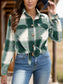 Women Full Size Pocketed Plaid Collared Neck Shacket nicholesgifts